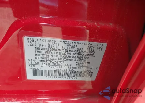 2018 Nissan Sentra Sv z USA, uszkodzony, nr VIN 3N1AB7AP9JY287139